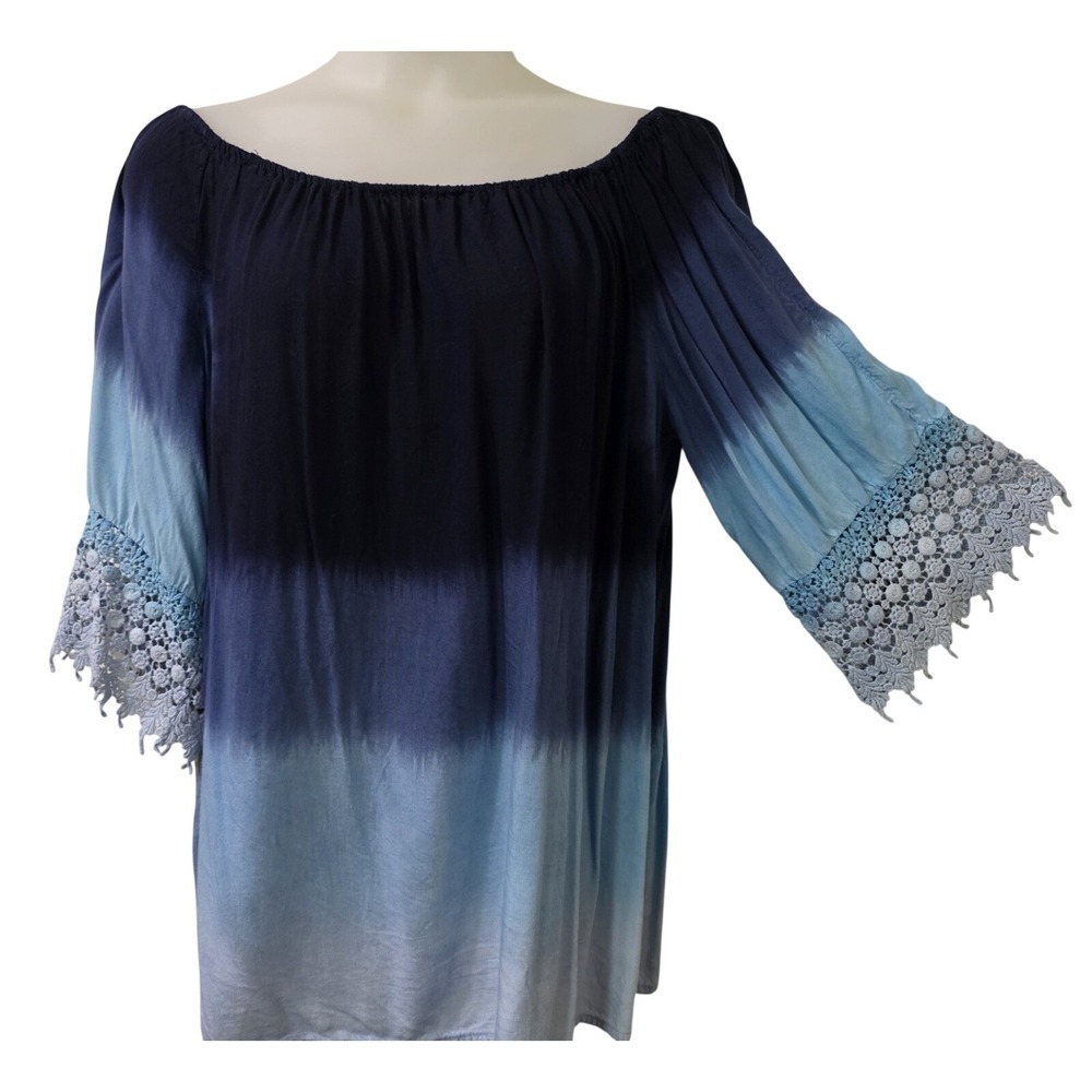 Off The Shoulder Boho One Size Blue Teal Ombre Top Indie Festival Beach‎ resort